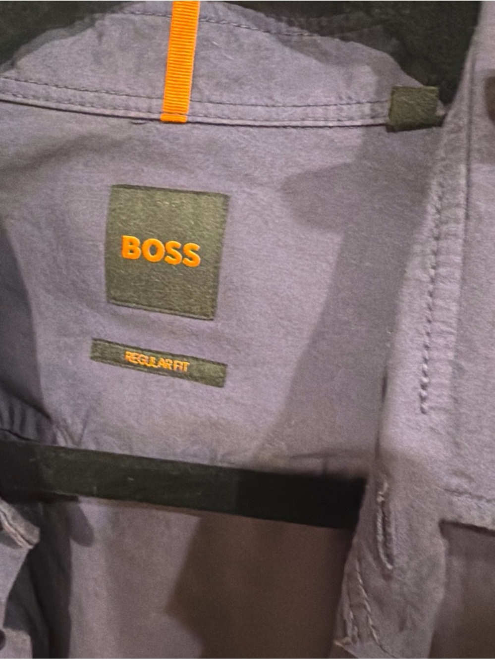 BOSS Men's Gray Chinos with Olive Details and Orange Logo